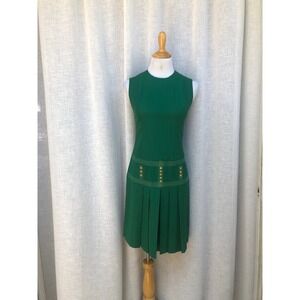 Vintage Liberty Square green sleeveless mini dress with pleat skirt